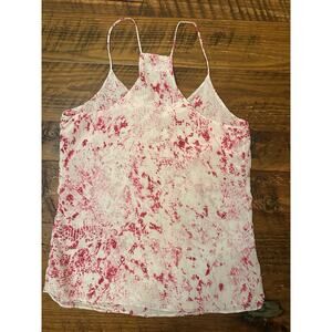 Mossique 100% Silk Pink White Tie Dye Camisole Tank Top V-Neck S Y2K